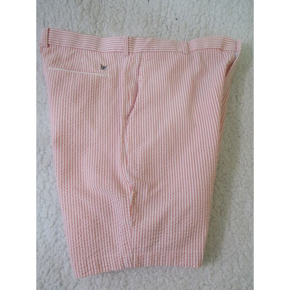 Oxford Golf Mens Size 38 Stretch Orange Flat Front Seersucker Shorts RSVP $85